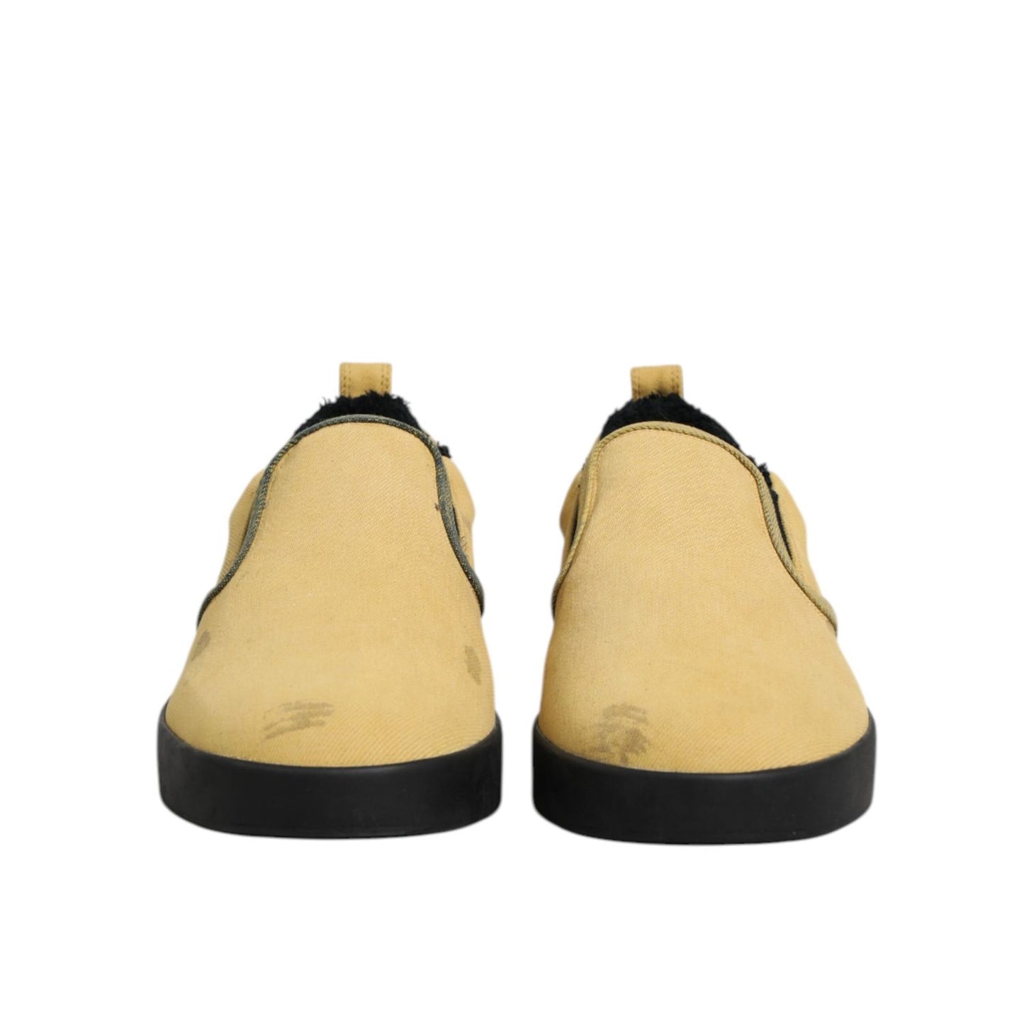Dolce & Gabbana Yellow Cotton Low Top Slip On Sneakers Shoes with rubber sole, featuring breathable and lightweight design, rear view.