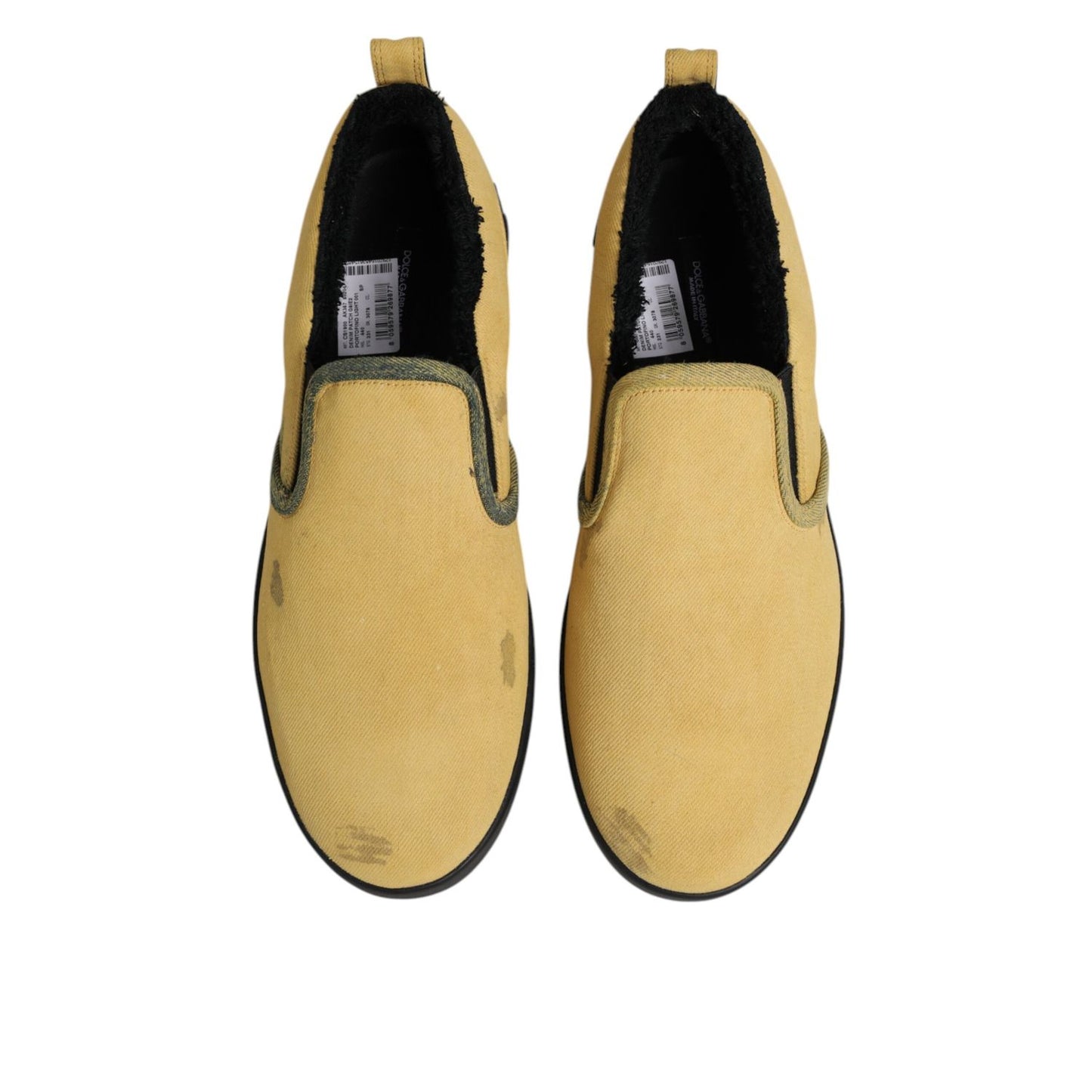 Dolce & Gabbana Yellow Cotton Low Top Slip On Sneakers Shoes from above perspective