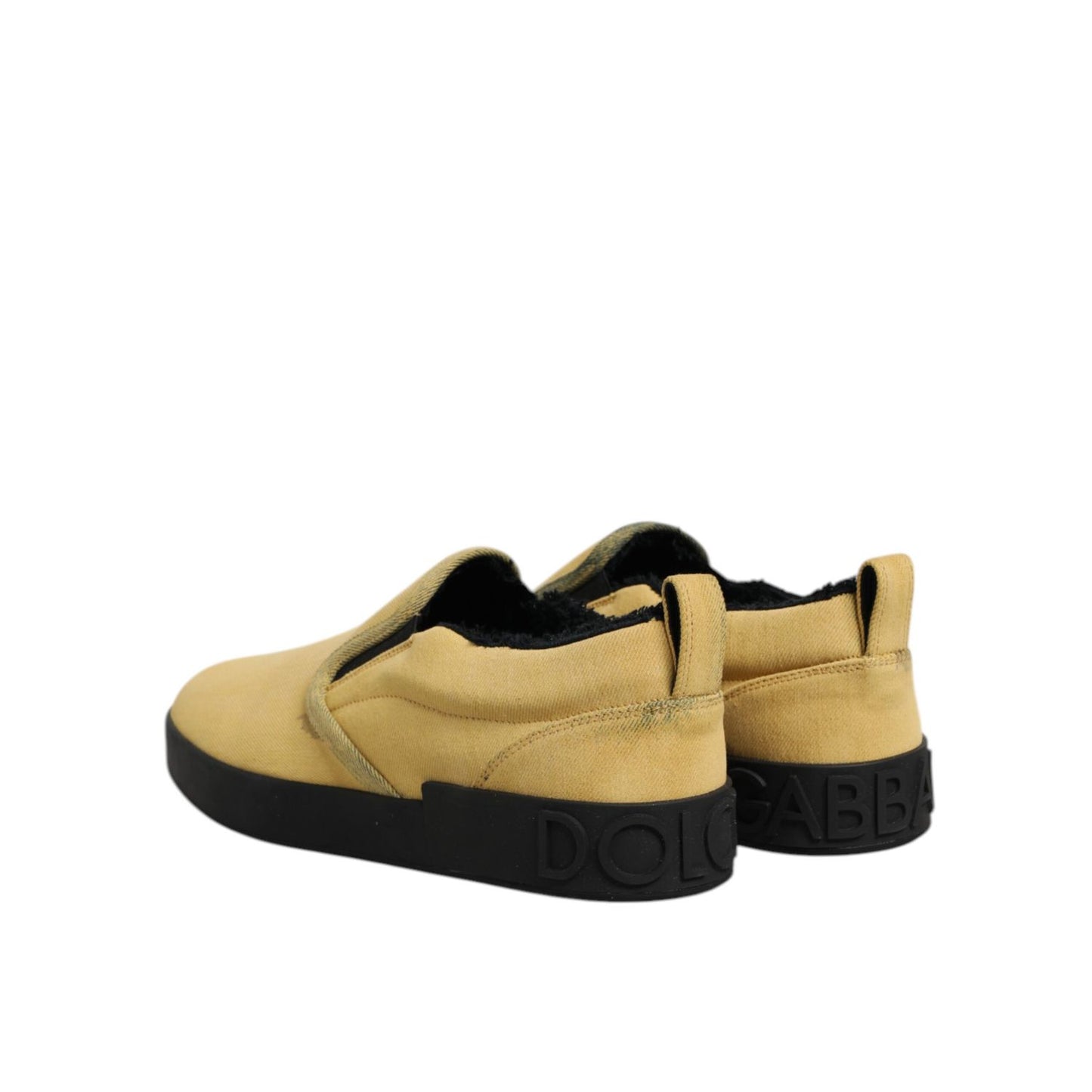 Dolce & Gabbana Yellow Cotton Low Top Slip On Sneakers Shoes with rubber sole and logo detail, perfect for casual styling.