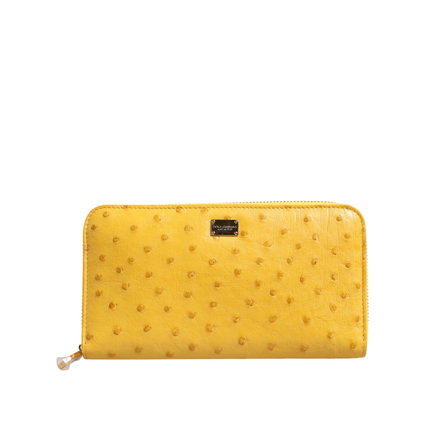 Dolce & Gabbana Yellow Leather Logo Plaque Zip Around Continental Wallet with small front scratches