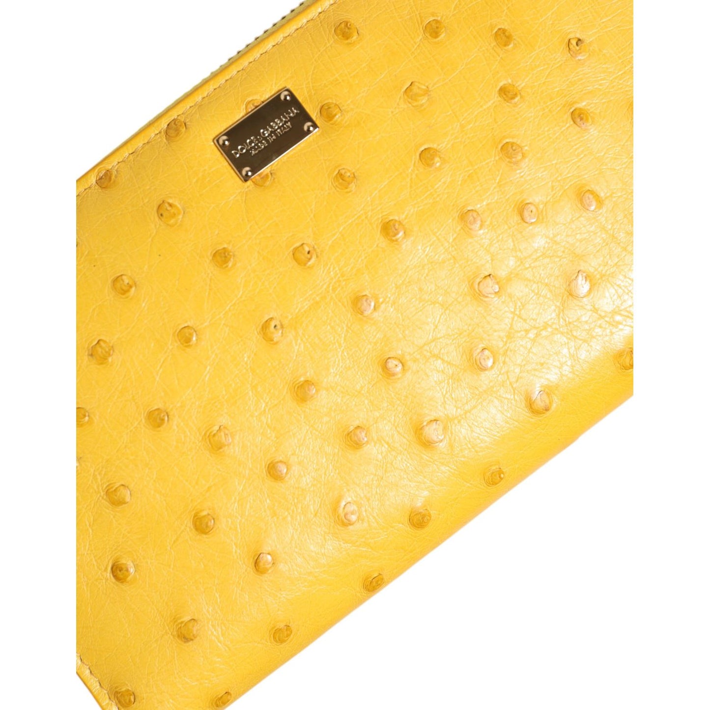Dolce & Gabbana Yellow Leather Logo Plaque Zip Around Continental Wallet with minor scratches on front