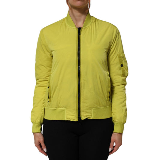 Dolce & Gabbana Yellow Polyamide Zipper Bomber Women’s Jacket with ribbed trims, showcasing vibrant casual style.