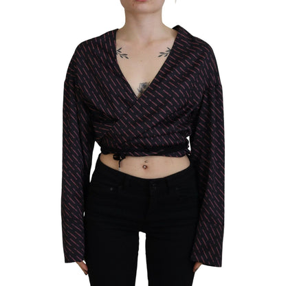 Dsquared² Black Polyester Cropped Logo Printed Blouse Top 1728,67345645728,Black,Clothing,Dsquared²,IT38 | XS,Long Sleeve - T-Shirts - Clothing,Material: 100% Polyester,Preowned / Defect,T-Shirts - Clothing,Tops & T-Shirts - Women - Clothing,Women