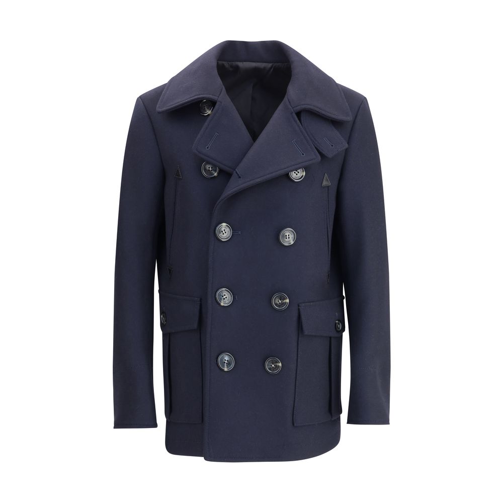 Dsquared² Blue Wool Coat with double-breasted closure, lapels, and patch pockets, perfect for winter season elegance.