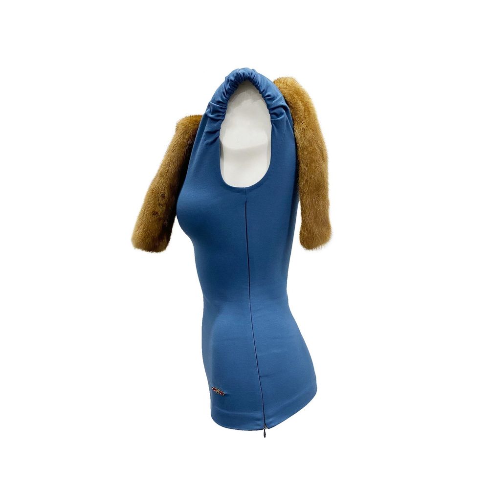 Dsquared² Mink Collar Sleeveless Top with fur detail, featuring a concealed side zip and crystal brooch, made in Italy.