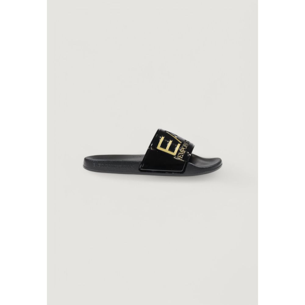 EA7 Emporio Armani Bicolor Pvc Slippers with logo on black slide, side view