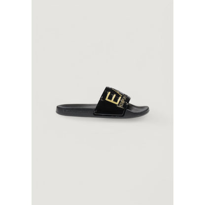 EA7 Emporio Armani Bicolor Pvc Slippers with logo on black slide, side view