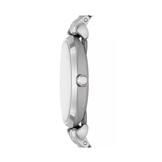 Side view of EMPORIO ARMANI MOD. AR11445 lady's wristwatch with stainless steel case and bracelet, 32 mm quartz movement, mineral dial.