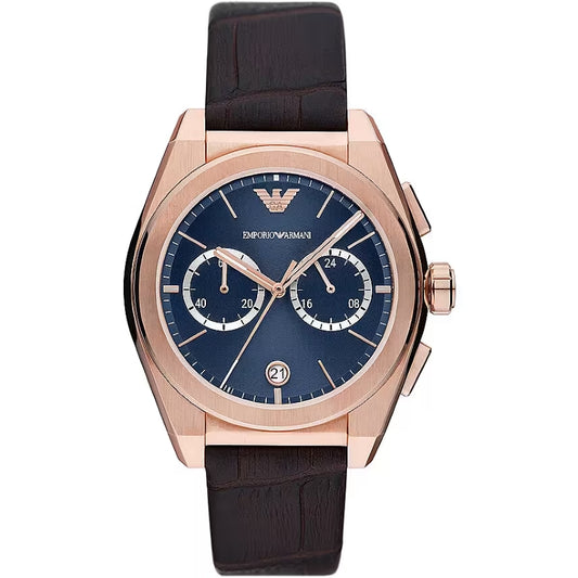 EMPORIO ARMANI MOD. AR11563 men's chronograph wristwatch with stainless steel case and black leather strap.