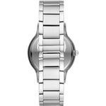 Back view of EMPORIO ARMANI Mod. RENATO wristwatch with stainless steel bracelet, 43mm case, quartz movement, and mineral dial