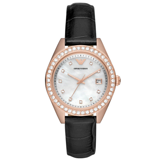 EMPORIO ARMANI WATCHES Mod. AR11505 - Lady's quartz watch with stainless steel case, leather strap, water-resistant 5 ATM, in official box.