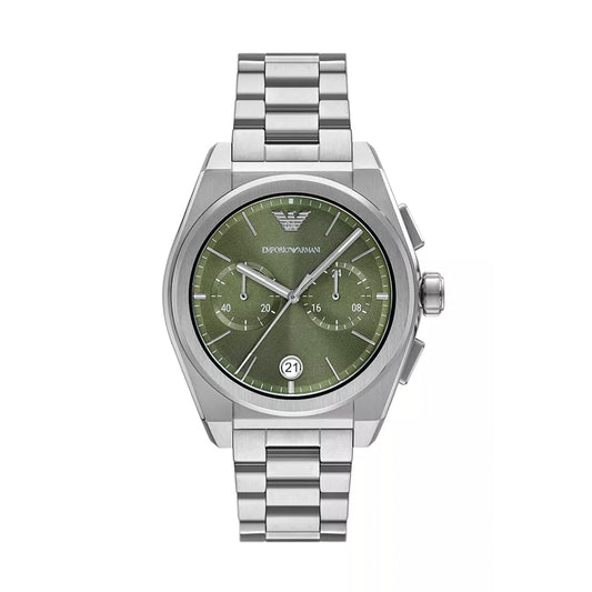 EMPORIO ARMANI WATCHES Mod. AR11640 gent wristwatch with 43mm case in official box, shown in silver with green dial.