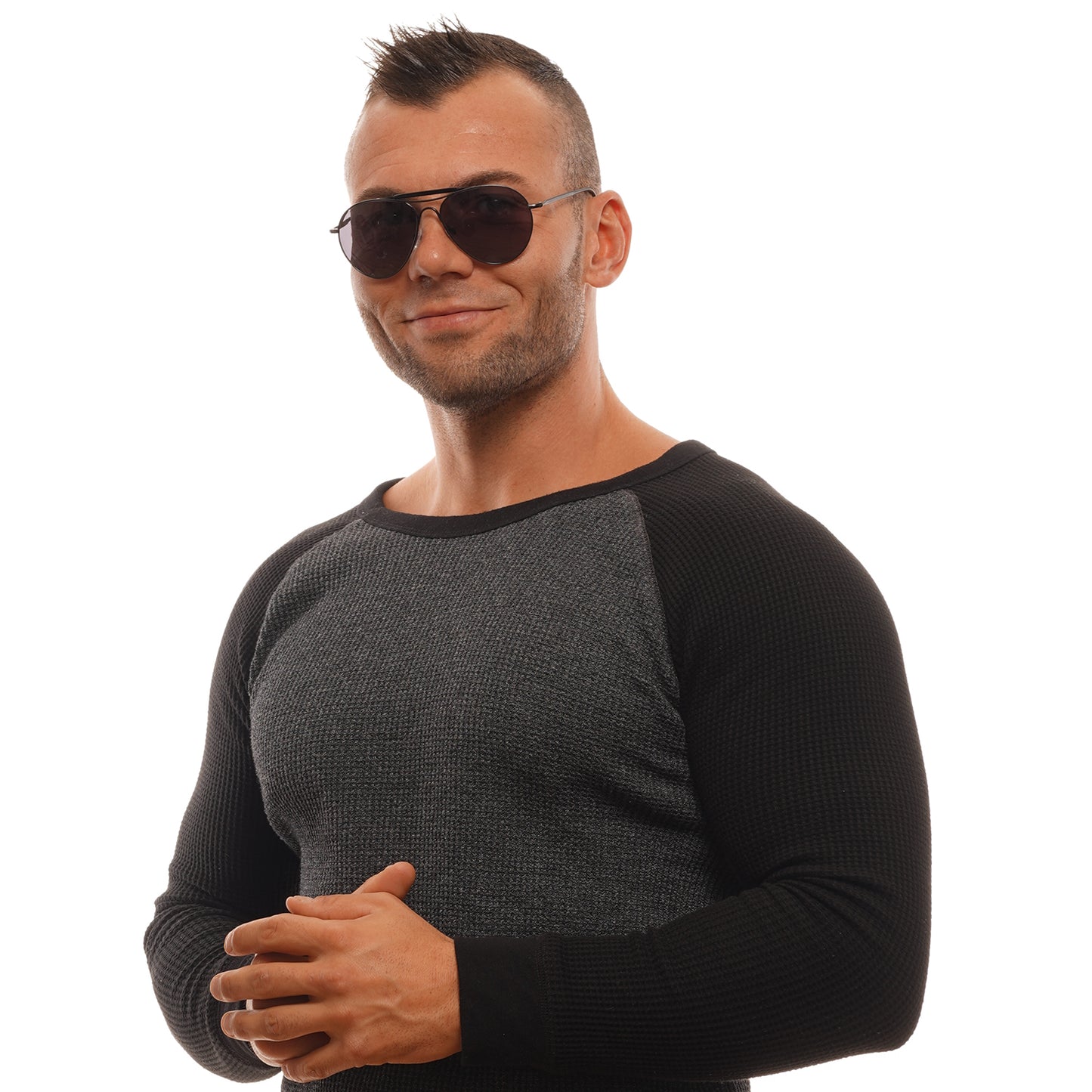 Man wearing black stylish sunglasses with a confident smile