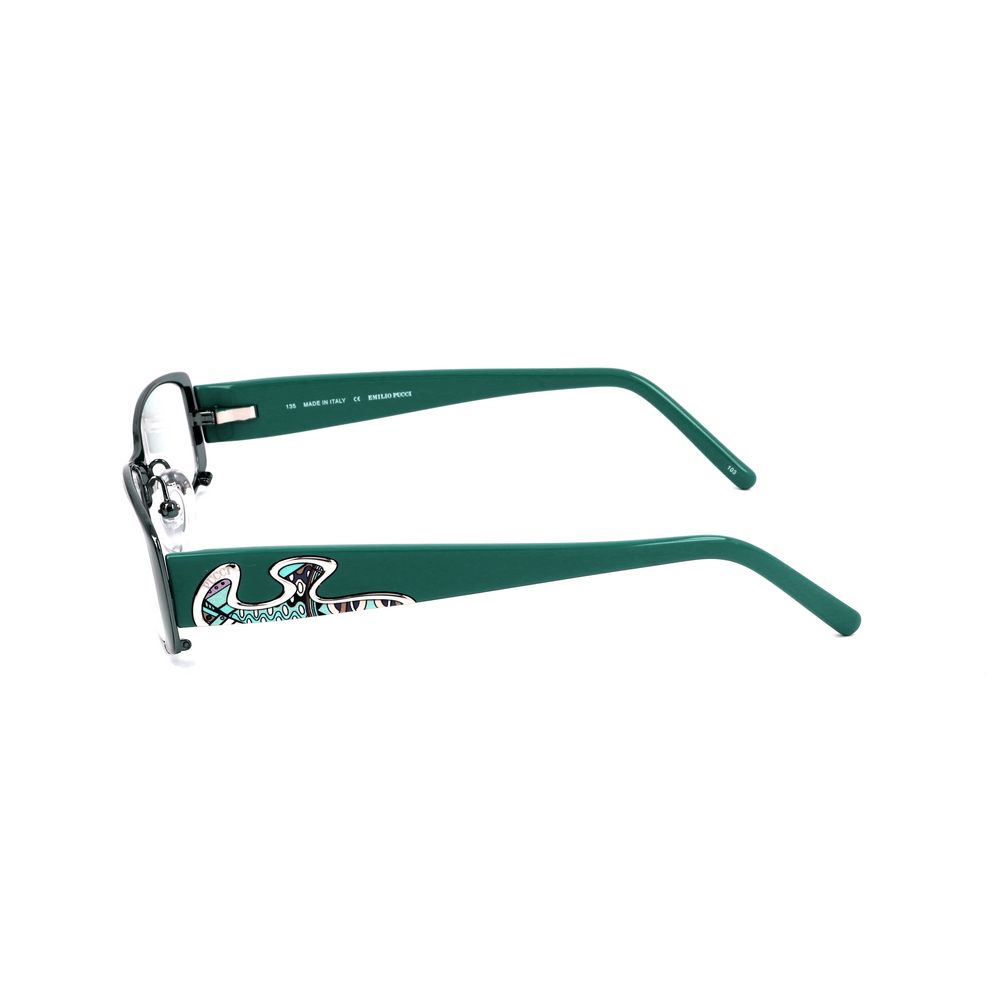 Emilio Pucci Bicolor Metal Frames in aquamarine showcasing side view, lens/bridge/temple size 52/17/135 mm.