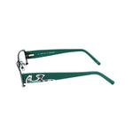 Emilio Pucci Bicolor Metal Frames in aquamarine showcasing side view, lens/bridge/temple size 52/17/135 mm.