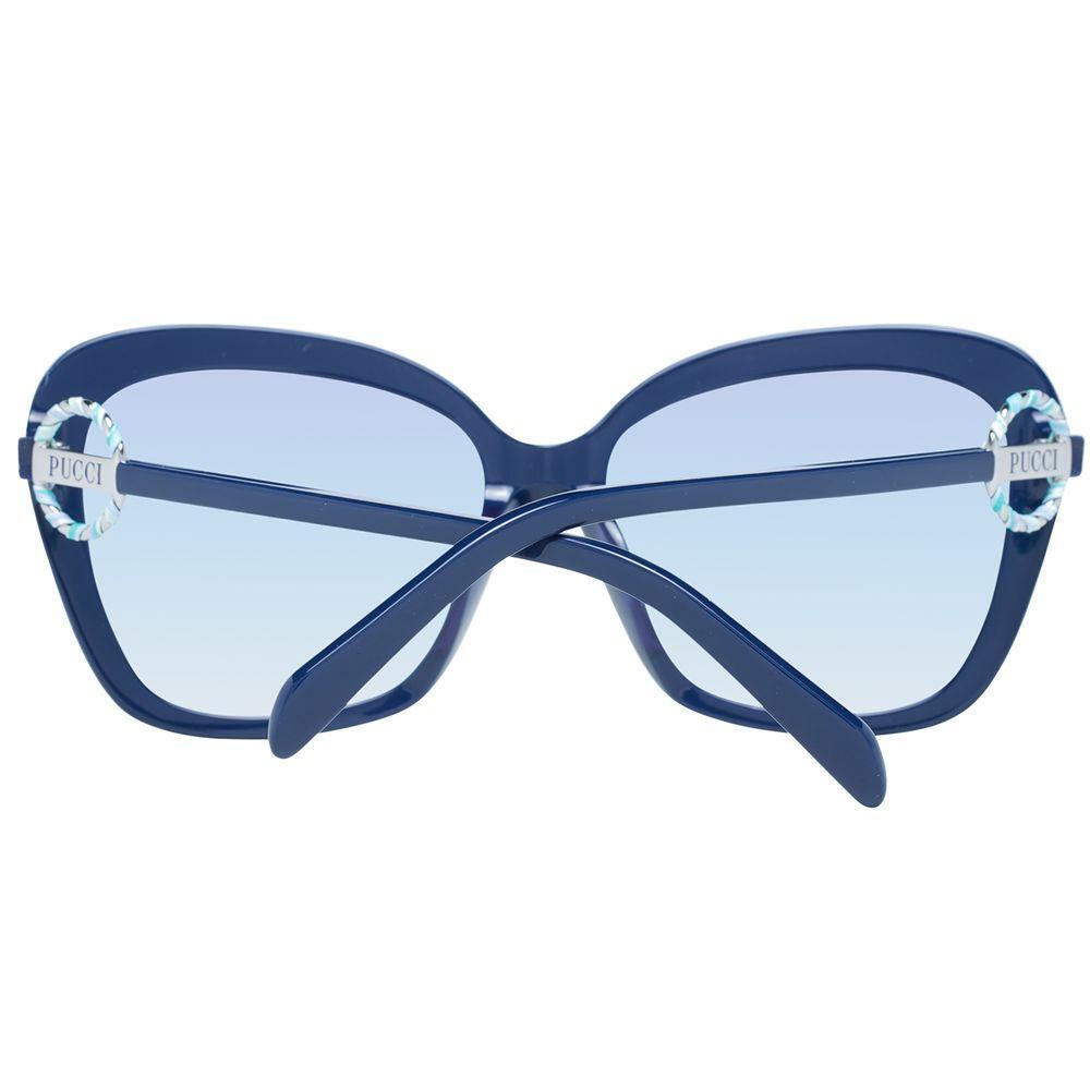 Emilio Pucci Blue Women Sunglass with plastic butterfly frame and gradient lenses, full-rim style, includes branded case.