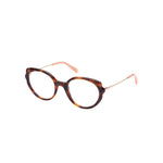 Emilio Pucci Brown Acetate Frames with round lenses and pink temple tips, style EP5193-52052, size 52/21/140mm for women.