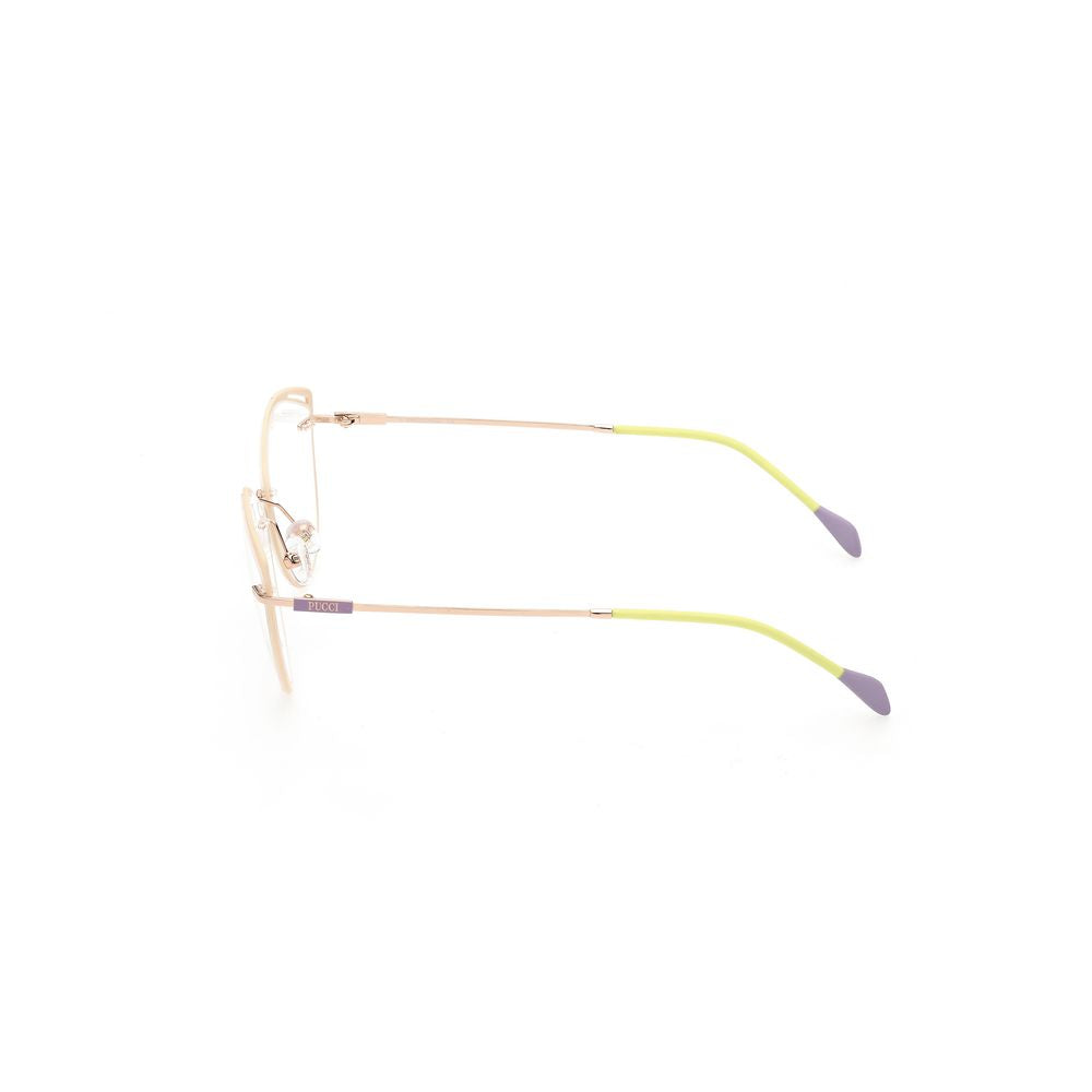Side view of Emilio Pucci gray metal frames with thin temples and colorful tips.