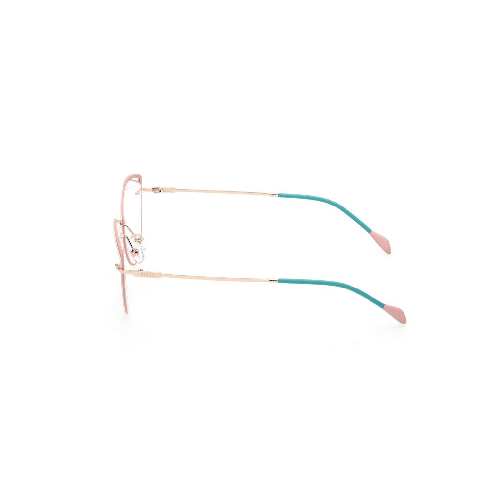 Side view of Emilio Pucci Multicolor Metal Frames with pink metal design, featuring temple length 140mm, bridge width 15mm, lens width 56mm.