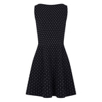 Emporio Armani Dresses Blue, navy blue sleeveless boat neck flared dotted short dress.