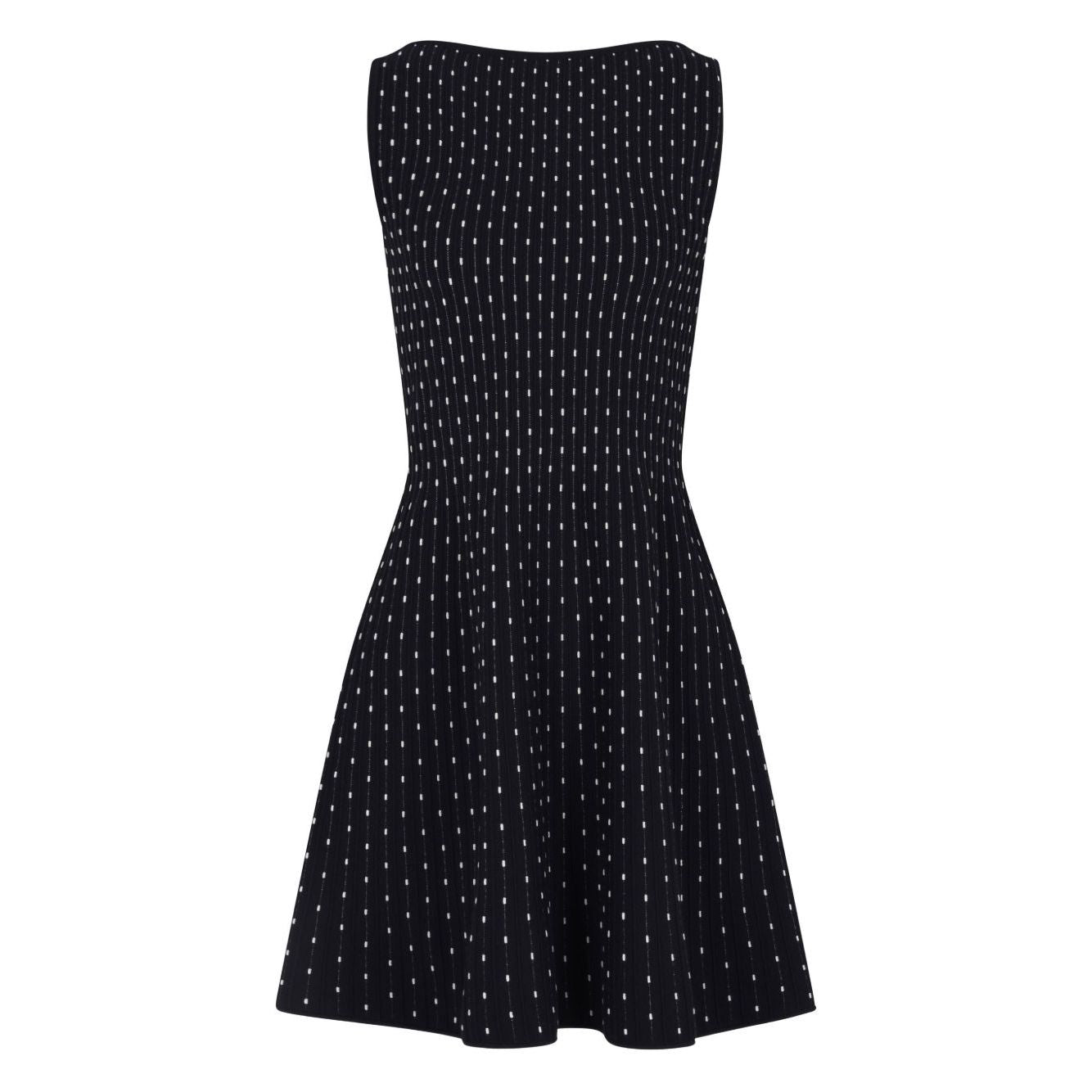 Emporio Armani Dresses Blue - Navy blue sleeveless boat neck flared dotted short dress