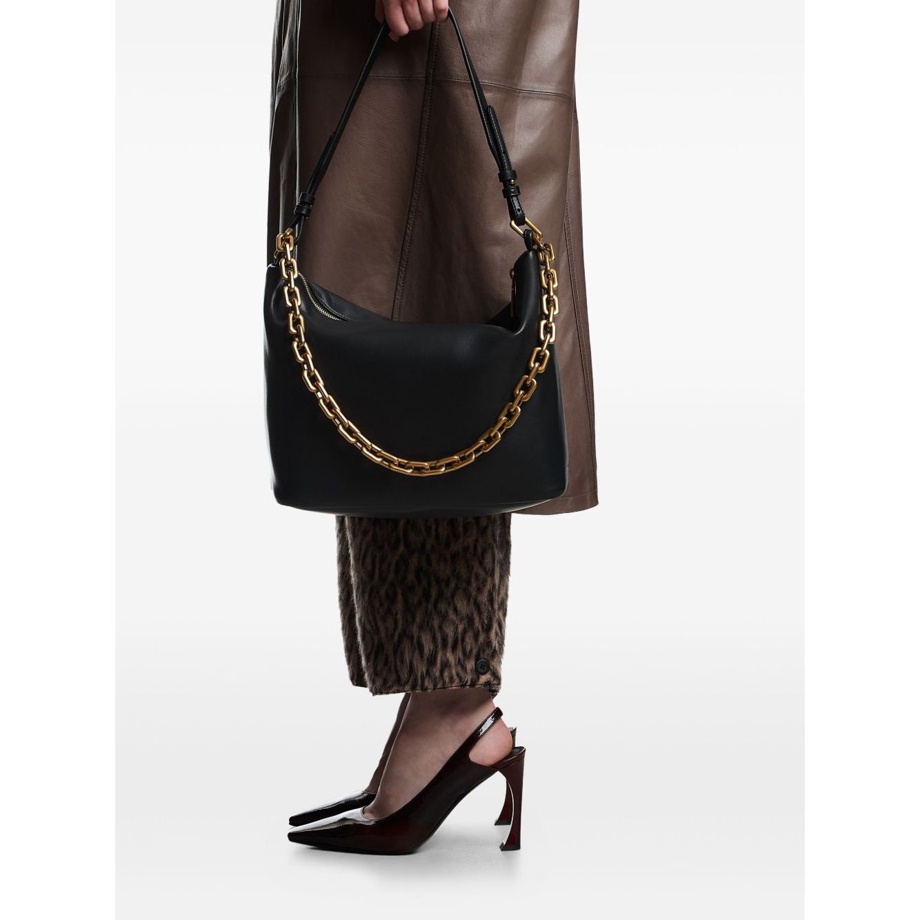 Emporio Armani Medium leather hobo bag with chain