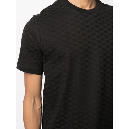 Emporio Armani Mercerised-jersey T-shirt with all-over jacquard eagle