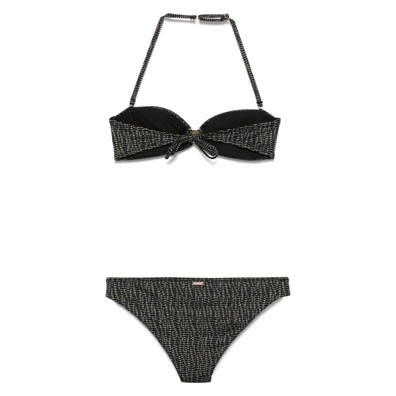 Emporio Armani Sea clothing Black bikini set with tie-fastening straps, removable pads, detachable shoulder strap, allover logo design.
