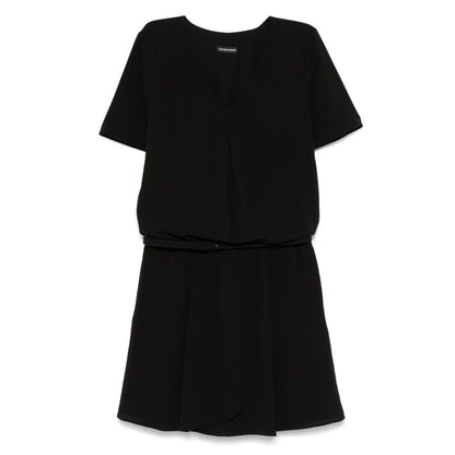 Emporio Armani Short dress with gathered waist and belt in flowing crepe