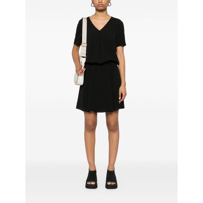 Emporio Armani Short dress with gathered waist and belt in flowing crepe