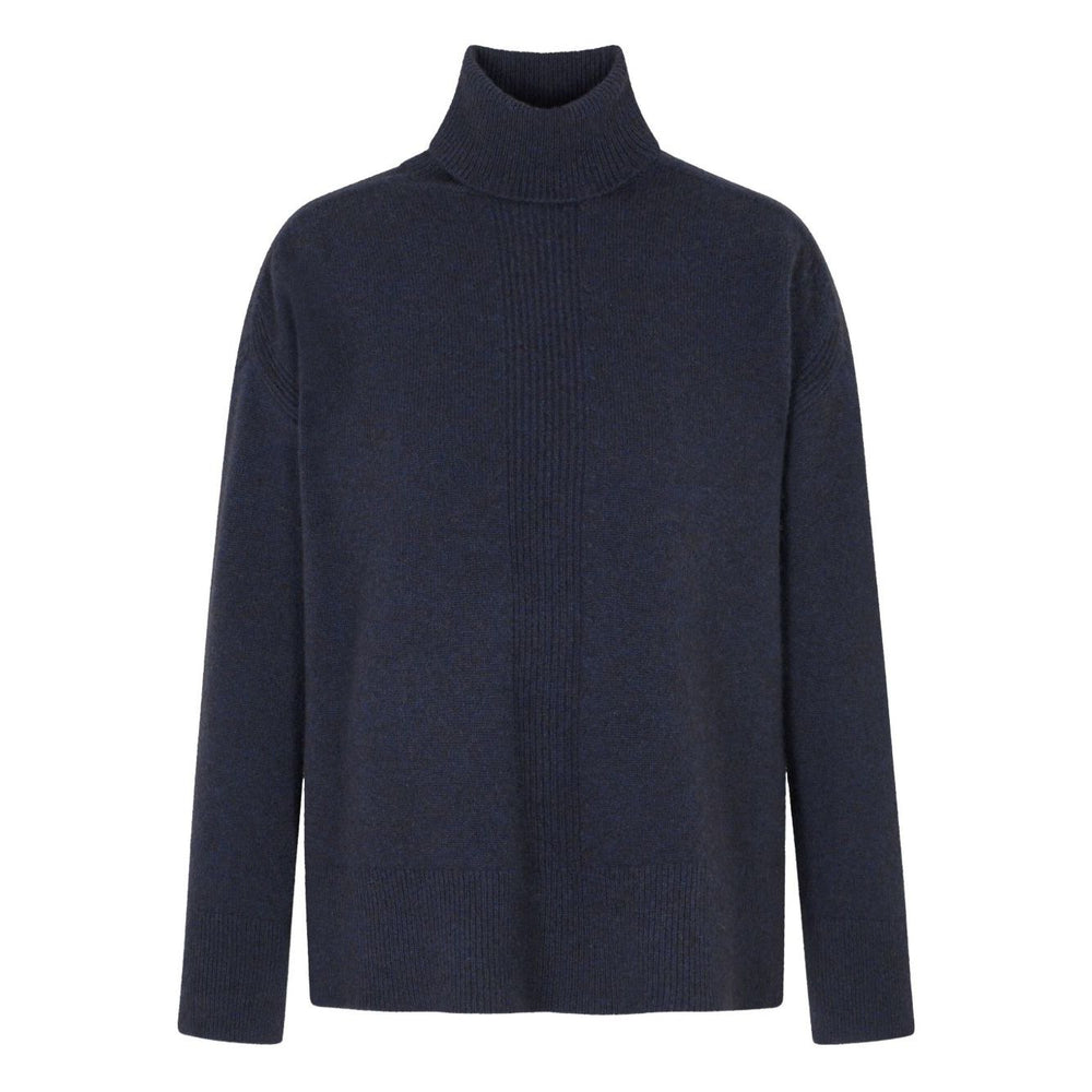 Emporio Armani Sweaters Blue - dark roll neck, ribbed knit, long sleeves, wool turtle-neck sweater with straight hem.