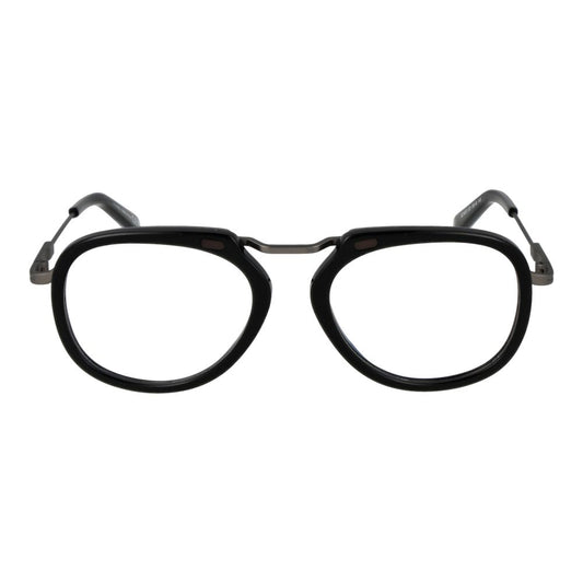 Ermenegildo Zegna Black Men Glasses Frame, full-rim round style with plastic black frame, size 52-18-150, branded case included.