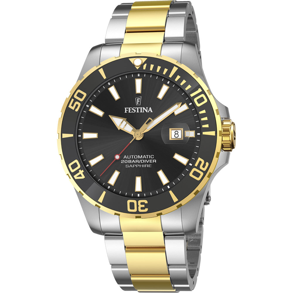 FESTINA WATCHES Mod. F20532/2 with gold and silver bracelet and black dial featuring automatic movement