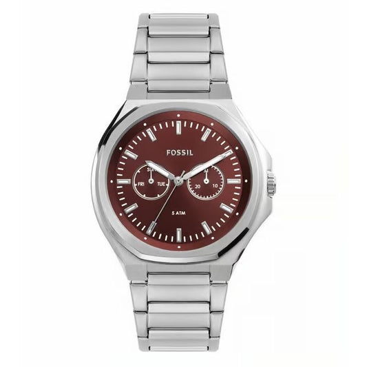 FOSSIL Mod. EVANSTON watch in stainless steel with quartz movement and day-date functions, water resistant 5 ATM, official packaging.