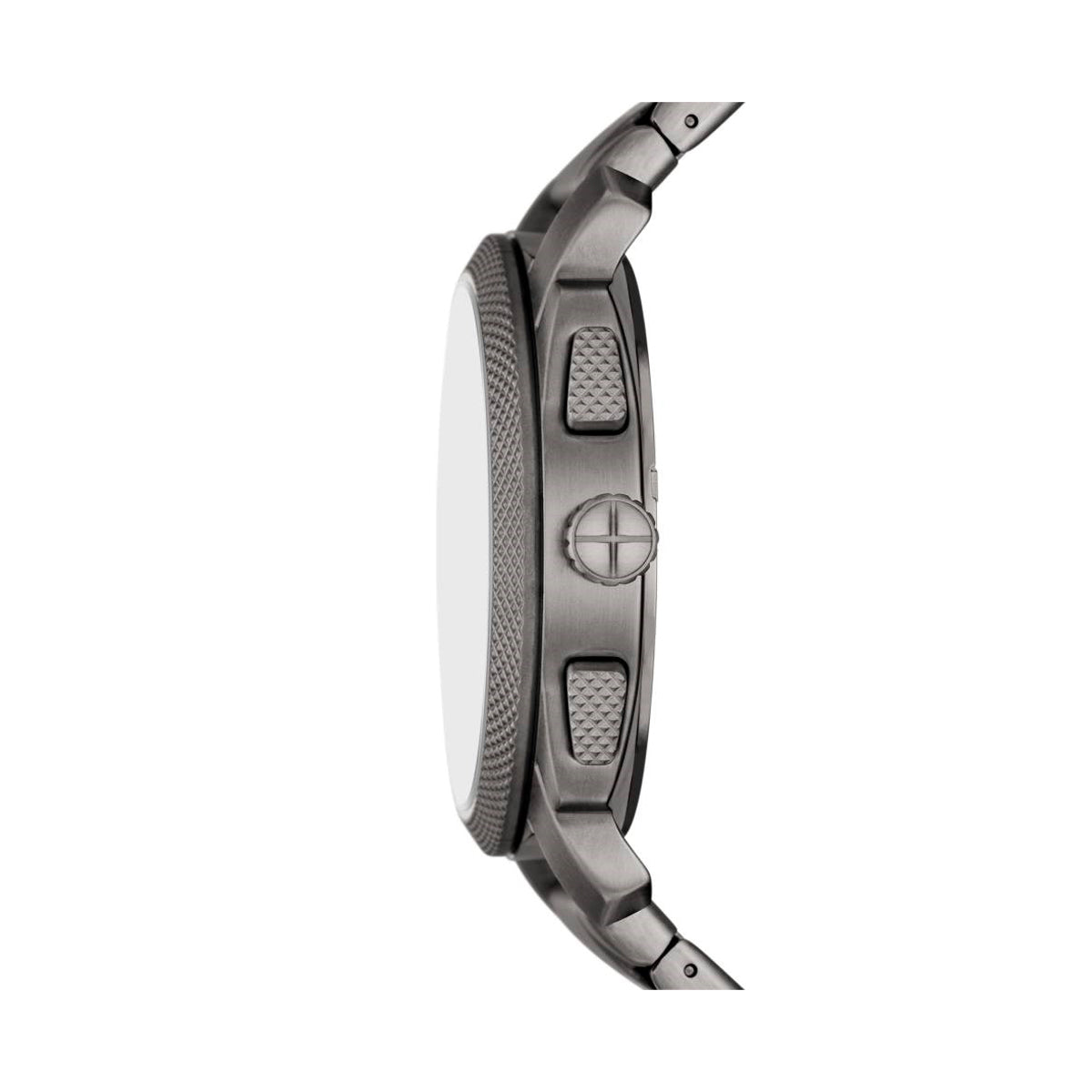 Side view of FOSSIL Mod. MACHINE wristwatch, 44mm case in official packaging for gents.