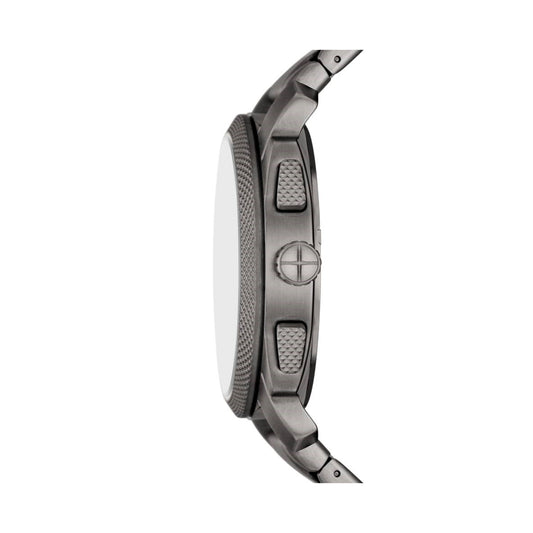 Side view of FOSSIL Mod. MACHINE wristwatch, 44mm case in official packaging for gents.
