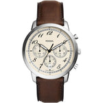 FOSSIL Mod. NEUTRA wristwatch with brown leather strap and stainless steel case, featuring chronograph and date functions.