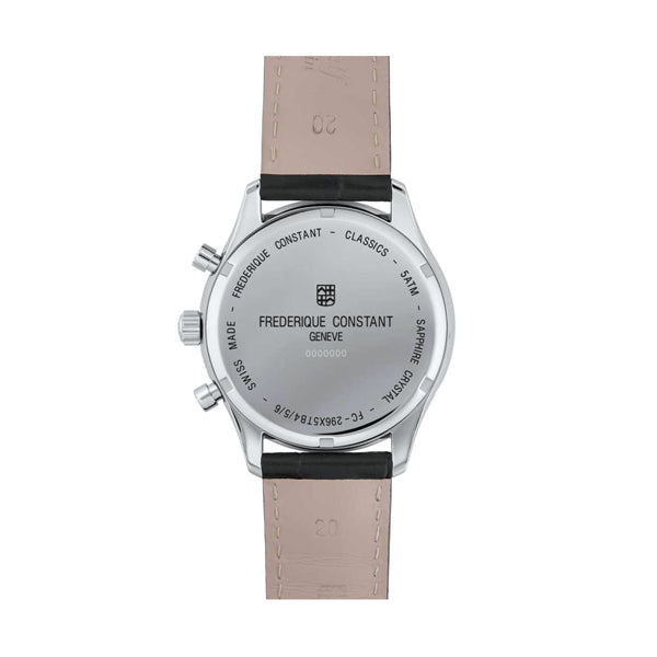 FREDERIQUE CONSTANT Mod. CLASSICS TRIPLE CALENDAR watch back view displaying craftsmanship and branding.