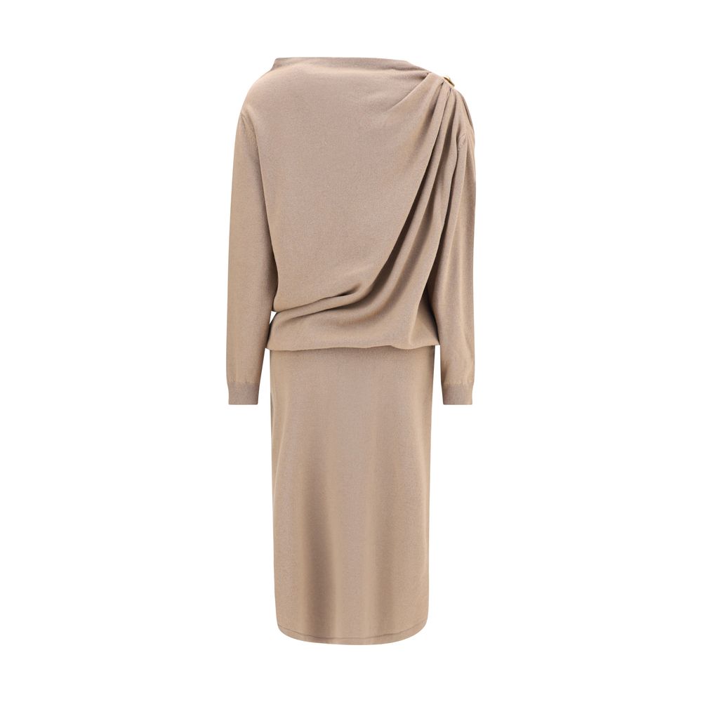 Fabiana Filippi Beige Fleece Wool Casual Dress with gold shoulder button and ribbed cuffs