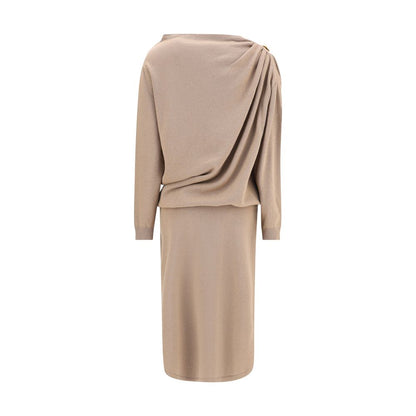 Fabiana Filippi Beige Fleece Wool Casual Dress with gold shoulder button and ribbed cuffs