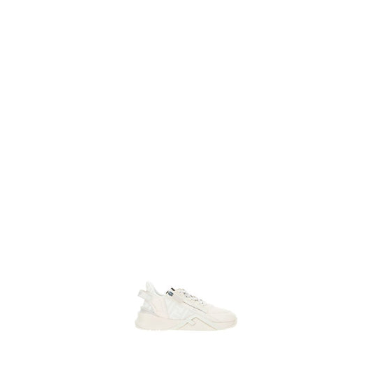 Fendi Flow Running Sneakers with raised sole, geometric eyelets, tone-on-tone logo, and side zipper, made of calf leather and rubber.