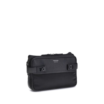 Ferragamo Black Calf Leather Bos Taurus Shoulder Bag