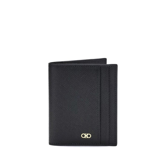Ferragamo Leather Card Holder with Gancini ornament, featuring 8 internal and 2 external slots, ideal for stylish and practical use.
