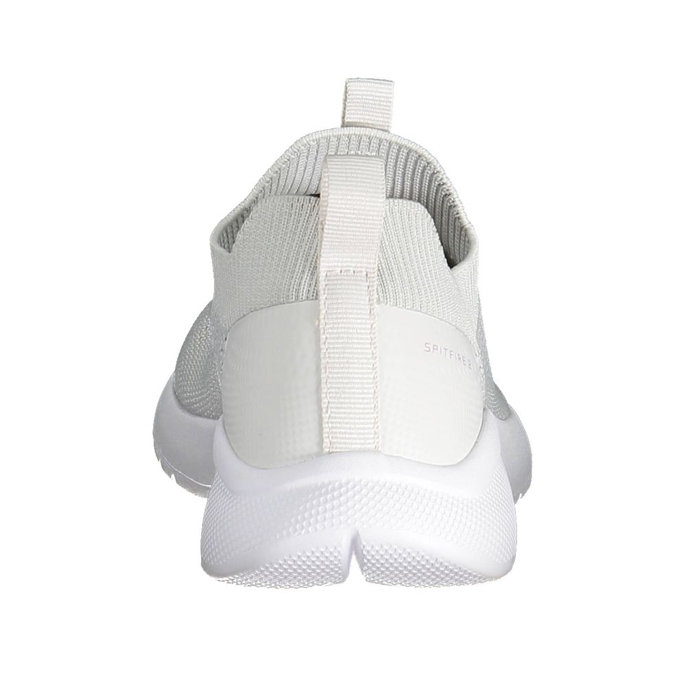 Rear view of Fila Beige Synthetic Women Sneaker showcasing sleek design and contrasting details with iconic logo.