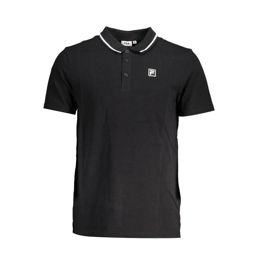 Fila Black Cotton Polo Shirt with short sleeves, 3 buttons, contrast details, and logo application for stylish comfort.