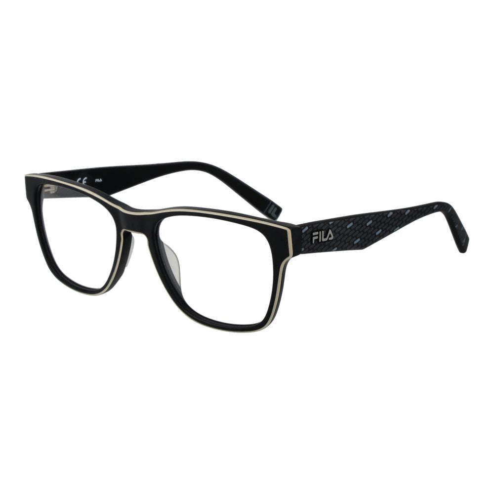 Fila Black Unisex Glasses Frame, full-rim stainless steel with demo lenses, aviator style, size 54-16-140, includes branded case.