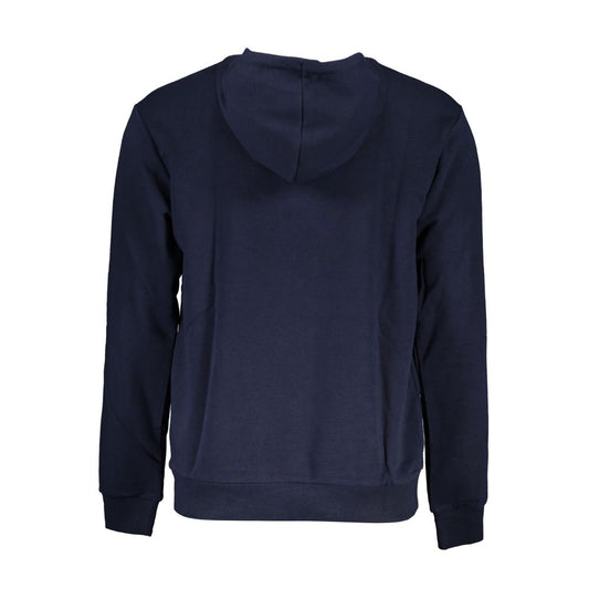 Back view of Fila Blue Cotton Men Sweater with Hood showcasing hood design