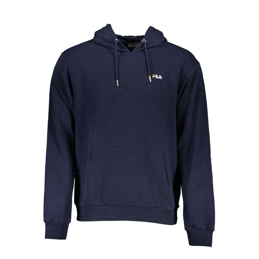 Fila Blue Cotton Men Sweater with Hood featuring iconic Fila logo and central pocket, perfect for sporty style and comfort.