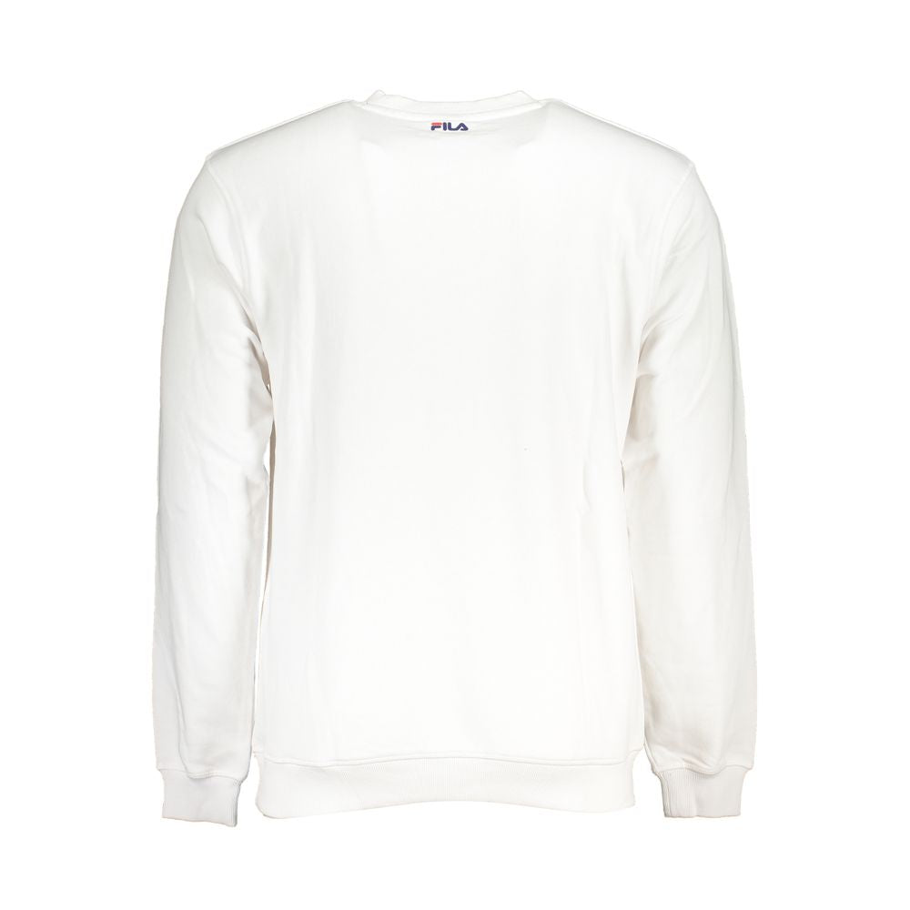 Back view of Fila Classic Crew Neck Fleece Sweatshirt in White, showcasing the iconic logo and cotton-polyester blend for casual style.
