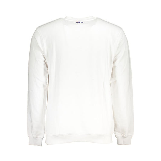 Back view of Fila Classic Crew Neck Fleece Sweatshirt in White, showcasing the iconic logo and cotton-polyester blend for casual style.